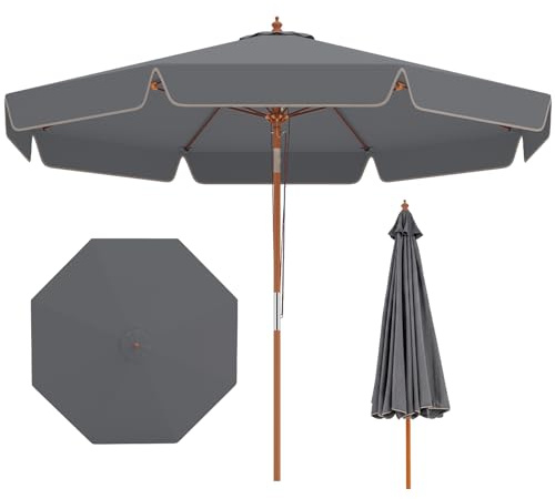 COSTWAY Sombrilla Terraza Exterior 300 cm, Parasol Jardin con Inclinación 30° en Ambos Lados, Mango de Madera, Parte Superior Ventilada, 8 Varillas, Sombrilla de Patio Jardín Playa Piscina