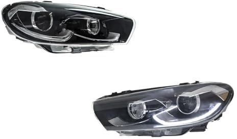 LED-Scheinwerfer-Einheiten Compatible with VW Scirocco (2009–2017) mit Nebelscheinwerfern, Tagfahrlicht, Bremslicht und Blinkern (Plug & Play)(Original halogen)