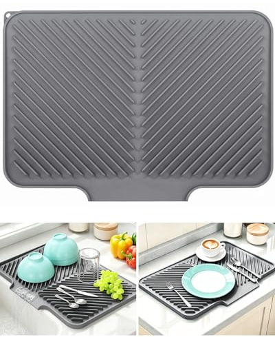 Silicone Dish Drying Mat - Non-Slip Draining Mat for Kitchen Counter