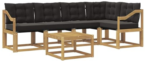 vidaXL Outdoor-Sofagarnitur mit Kissen 6 pcs Weiß und Schwarz, Akazien Outdoor Sofa Set, modische Möbel für Terrasse, wetterfester Couch, entspannende Sitzgruppe im Garten