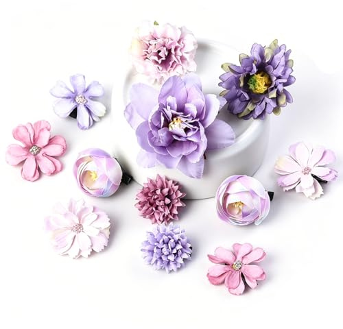 UEAVOID Pinzas de Pelo de Flores Artificiales Azul Morado, 12 Unidades - Horquillas Elegantes con Sujeción Fuerte para Mujer y Niña, Boda, Fiesta y Diario