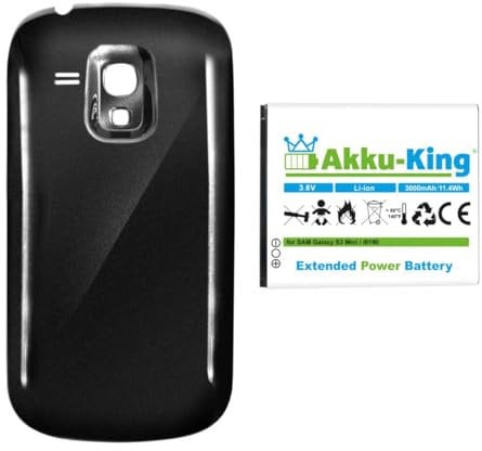 Akku-King Power-Akku kompatibel mit Samsung EB-F1M7FLU - Li-Ion 3000mAh - Akkudeckel schwarz - für Galaxy S3 mini, S III mini, GT-I8190, GT-I8200N