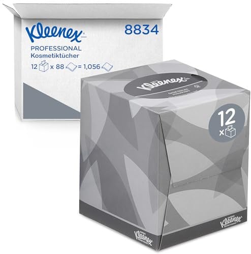 Kleenex Kosmetiktücher in Taschentücher Box 8834 - weich, robust und saugfähig, weiß, 2-lagig, parfümfrei, 12 x 88 (1056 Papiertaschentücher)