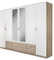 Rauch Möbel Gamma Schrank Drehtürenschrank Kleiderschrank in Eiche Sonoma/Weiß, Holz, Spiegel 6-türig, 6 Schubladen, mit Zubehörpaket Basic 3 Kleiderstangen, 3 Einlegeböden BxHxT 271 x 210 x 54 cm