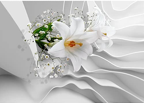 Runa Art Fototapete Blumen 3D Lilien 352 x 250 cm Vlies Tapeten XXL Moderne Wandtapete Wohnzimmer Schlafzimmer Weiss 9179011a