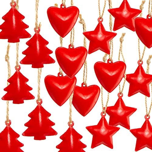 Logbuch-Verlag 18 Weihnachten Anhänger Metall Herz Baum Stern ROT Weihnachtsbaumanhänger Geschenkanhänger Verpackung Baumanhänger