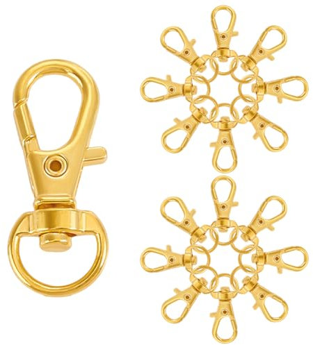 PandaHall Elite – 20 x ganci girevoli in ferro con anelli per chiavi, chiusura ad artiglio di aragosta, dorati, 25 x 63 mm, Lega, oro, 32.5x11x6mm