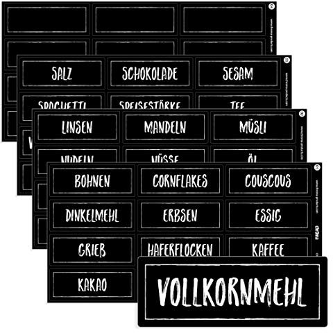 Chroma Products 48 Haushaltsetiketten/Haushaltsaufkleber schwarz für Vorratsdosen - beschriftet, selbstklebend, auch in weiß, 7,0x2,6cm