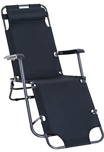Outsunny Chaise Longue Pliable Bain de Soleil Fauteuil Relax Jardin transat de Relaxation Dossier inclinable avec Dossier réglable Repose-Pied Polyester Oxford Noir