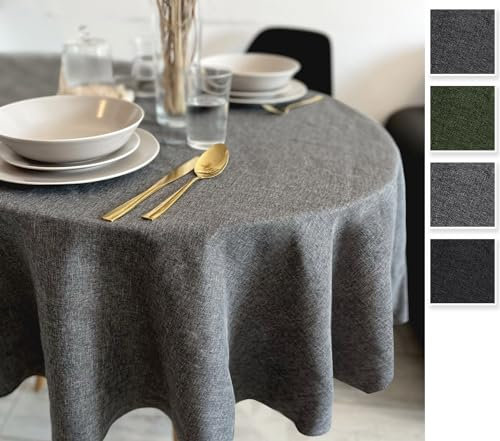 Rollmayer Hersteller abwaschbar Tischdecke Wasserabweisend/Lotuseffekt (Melange Aschgrau 20, Oval 120x180cm) Leinenoptik Tischtuch mit pflegeleicht Fleckschutz, Oval, 4 Farbe & Größe wählbar
