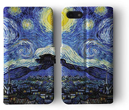 Tirita Phone Case Compatible with iPhone 7 Plus & 8 Plus Flip Book Wallet Cover PU Leather Masterpiece Art Famous Artists Van Gogh Starry Nigh
