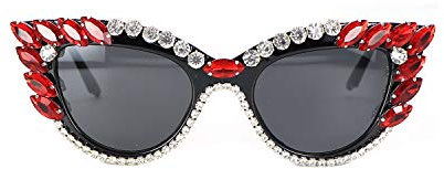 FUPRECIOUS Retro Cat-Eye-Sonnenbrille Damen UV400-Schutz Glitzernde Strass Sonnenbrille im Vintage-Design mit Katzenaugen-Form