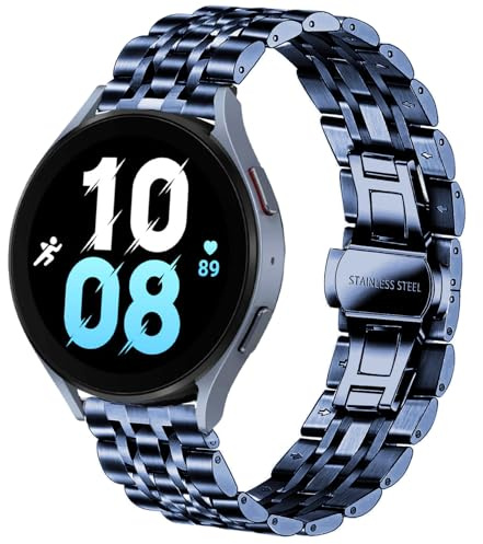 DEALELE Compatible with Samsung Galaxy Watch 6 / 6 Classic / 5 / 5 Pro / Galaxy Watch 4 / 4 Classic / 3 41mm, 20mm Stainless Steel Metal Replacement Strap for Huawei GT2 42mm / GT3 42mm, Blue