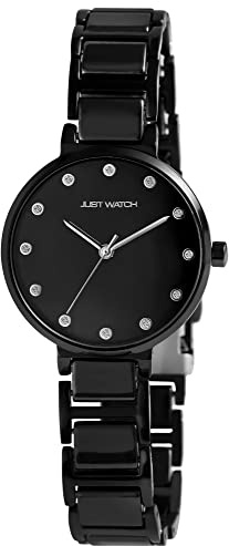Just Watch Patricia Damen-Uhr Edelstahl Keramik Strass Analog Quarz JW10114 (schwarz)