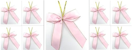 CaPiSo 12 Stück Schleifen 14x16 cm Geschenkschleife Weihnachtsbaum Schleife Weihnachten Satinschleife Satin mit Goldrand Weihnachtsdekoration Adventsgesteck (Satin Rosa)