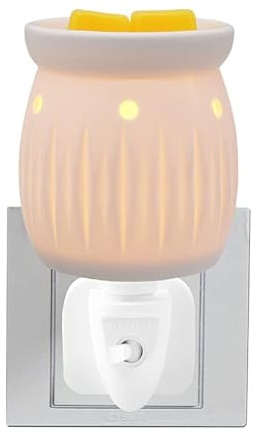 Electric Wax Melts Burners Plug In Candle Wax Warmer, Glass Oil Burner With Spare Bulb, Fragrance Lamp For Home Office Bedroom Living Room Gifts&Decoration (Line White)