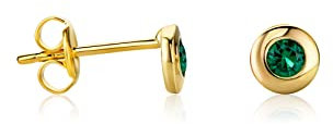 14 Karat 585 Gelbgold Ohrringe Solitär Ohrstecker mit Smaragd