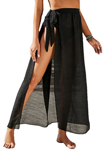Jarseila Damen Sarong Lang Strandkleider Pareo für den Strand Cover Up Badeanzug Vertuschung Chiffon Wickelröcke 2025 Sommer #A-Schwarz