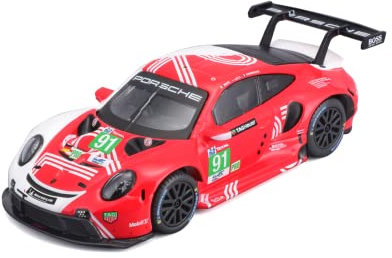 Bburago Porsche 911 RSR Lemans (2020): Modellauto im Maßstab 1:43, Race Serie, Hardcase, rot-weiß #91 (18-38308)