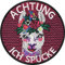 Lustiger Lama Aufnäher/Aufbügler | Achtung ich spucke | Lama Patch zum annähen/aufbügeln | Alpaca mit Blumen Applikation Spaß Sticker für alle Stoffe | 75x75mm