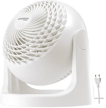 Iris Ohyama Woozoo Ventilateur de Table, 23㎡, Inclinaison verticale à 360°, Blanc, 3 Vitesses, Silencieux, Portable, Idéal pour Chambre, Cuisine, Refroidisseur air, Puissant, Made in France, PCF-HE18
