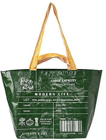 Alunsito Wiederverwendbare Einkaufstaschen, leichte Recycling-Einkaufstaschen mit langem Griff, langlebige, tragbare Shopper-Taschen für Lebensmittel, grün, groß