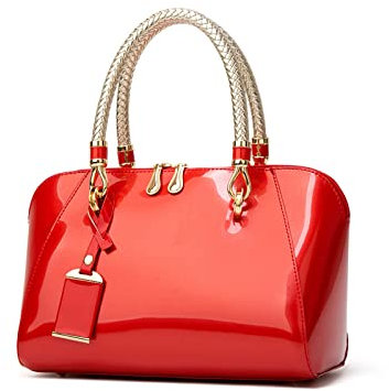 NICOLE & DORIS Mode Handtaschen Damen Lackleder Handtasche Elegant Schultertasche Frauen Umhängetasche wasserdichte Damentasche Hochzeits-Clutch Brieftasche Einkaufen Party Rot