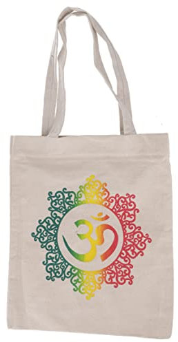 GURU SHOP Mandala Tragetasche aus Festem Baumwolle Canvas, Nachhaltige Tasche mit Handgefertigtem Druck, Reißverschluss - Modell 3, Herren/Damen, Weiß, Size:One Size, 40x35x8 cm, Bunter Stoffbeutel