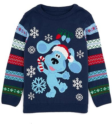 Blue's Clues and You Christmas Jumper Kids | Girls Boys Santa Hat Blue Puppy Festive Navy Knitted Sweater | Childrens TV Series Xmas Gifts 4-5 Years