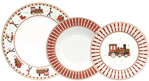 EASY LIFE Servicio 18 platos navideños POLAR EXPRESS en porcelana Ø 26,5xØ21,5x19