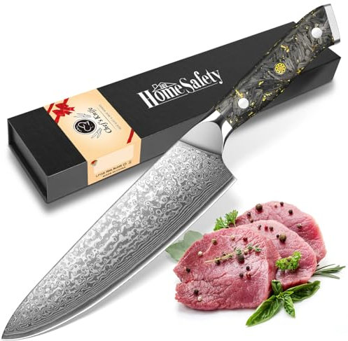 Home Safety Couteau de Chef 20cm, 67 Couches Acier Damas Couteaux de Cuisine Chef, Couteaux Japonais avec Boîte Cadeau