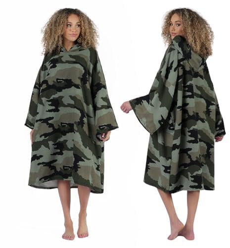 Brentfords Handtuch Poncho Erwachsene Kapuze Groß Bad Schwimmen Surf Poncho Strand Absorbent Microfiber Changing for Men Jungen Quick Dry kakigrün - Einheitsgröße