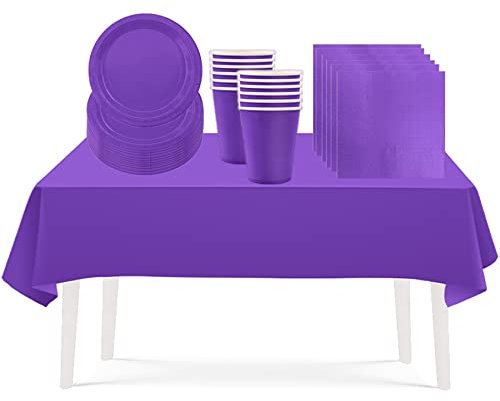 53PCS Deep Purple Party Tableware Decorations for Kids Birthday,Disposable Party Tableware Set Tablecloth Table Covers,7inch Paper Plates,Paper Napkins,Cups for Halloween Birthday Wedding Party Favor