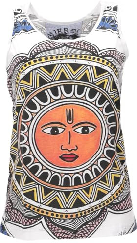 GURU SHOP Mirror Tank Top, Yoga-Top - Sonnenmandala/weiß, Damen, Baumwolle, Size:L