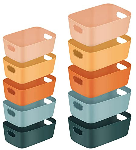 Caja de Almacenamiento para Hogar, Victse Cajas Organizadoras de Plástico, Múltiples Colores Cajas Organizadoras con Asas, Cesta de Ordenación para Cocina, Baño, Armario, Oficina (10 Piezas)