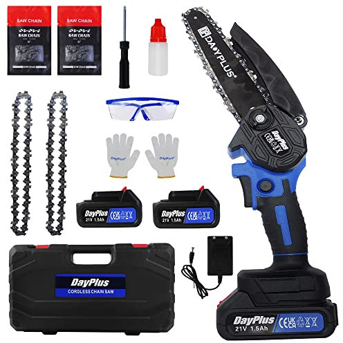 Motosega a batteria senza spazzole da 6 pollici, mini motosega a batteria elettrica, portatile, senza fili con 2 batterie, 2 catene, motosega a batteria, per giardino, potassi, albero e legno