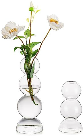 Small Glass Vase for Flowers, Hewory 2pcs Clear Bud Vases Single Flower Vase, Colored Single Rose Vase Funky Aesthetic Vase for Living Room Bedroom Ornaments Home Decor