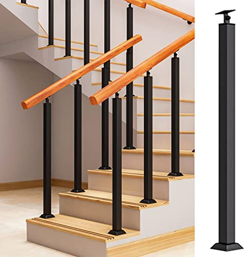 INKCOR Interior Exterior Steps Balustrade Post, Metal Handrails Square Fence Post For Patio Stairs/Loft Ladders, High 70cm 90cm 110cm 120cm (Size : 105cm/41.3 inch)