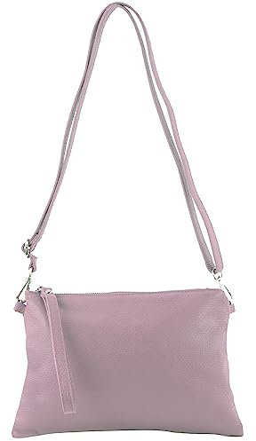 modamoda de T186 Damen Leder Clutch Umhängetasche Abendtasche handmade in Italy, Farbe:Flieder