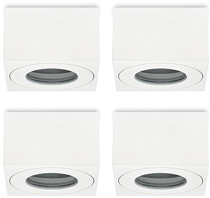KYOTECH LED Aufbauspot flach IP44 Weiß Aufputz Deckenleuchte Ø80x80x50mm für LED Module 230V Aufbauleuchte Downlight Eckig Wasserschutz für Bad & Außen 4 Stück ohne Leuchtmittel