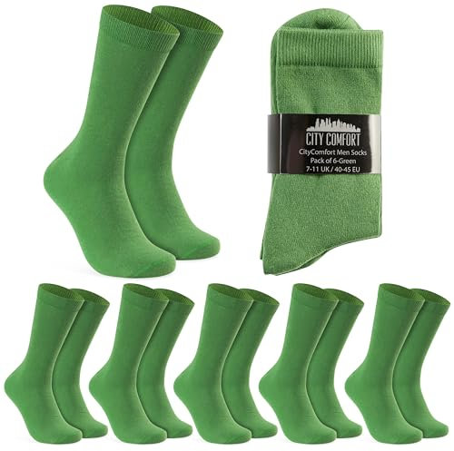 CityComfort Mens Socks 6 Pack Gifts for Men Teens Calf Length Socks Vibrant Colourful Breathable Sports Casual Work (Green-6 Pack, 7/11 UK)