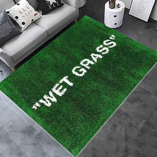 MKYOKO Nassgras-Teppich, nasses Gras, Rutschfester Teppich, Baumwollbasis-Teppich, Geschenk für individuelle Teppiche, Heimdekoration, Teppich, Wohnzimmerteppich, 80 x 120 cm