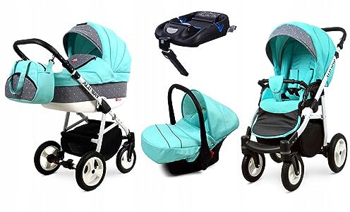 BabyLux® Kinderwagen Set 4 in 1 - Alu Way - incl. Babywanne, Buggy Sportsitz, Auto-Babyschale, ISOFIX-Basisstation - Autositz - Kinderwagenset - Kombikinderwagen mit Wickeltasche usw.