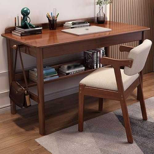 AAMNA Höhenverstellbarer Schreibtisch aus Massivholz mit Stall und Schublade – Perfekter Lerntisch für Zuhause und Schule – Studenten-Workstation