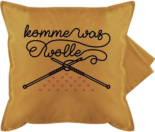 Shirtracer Kissenbezug - Statement Kissen mit Sprüchen - Komme was Wolle - 50 x 50 cm - Gelb - kissenhülle sprüche Spruch häkel sofakissen Bedruckte+Kissen+mit+Spruch spruechen Strick kissenbezüge