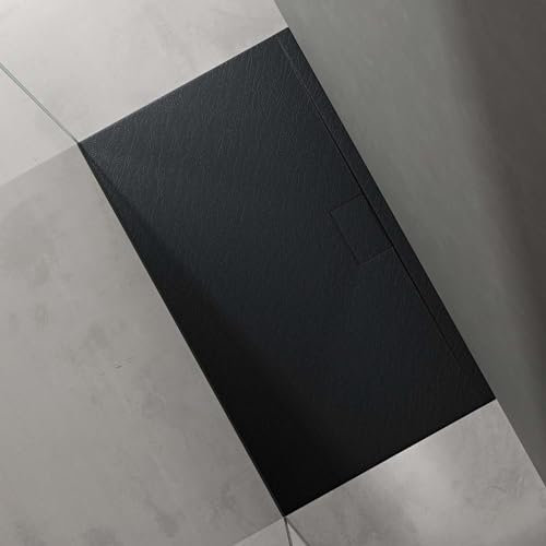 Mai & Mai Receveur de Douche Bac à Douche Gris-Noir en Résine Marbre Artificielle Bac de Douche 80x140x3 cm Geo07