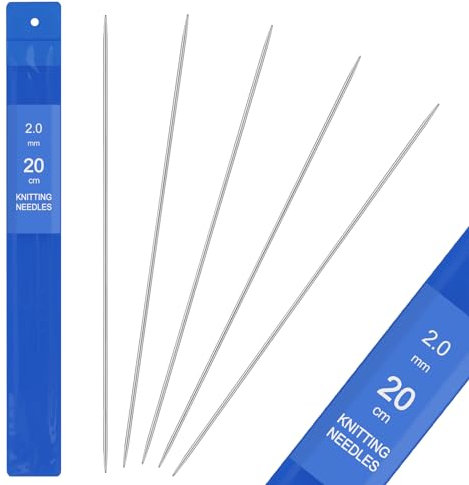 Aeeque 5 Stück 2,0 mm Nadelspiel Edelstahl Stricknadeln Set Sockennadeln für Mützen Socken Schals Haustier Pullover Doppelspitzen Knitting Needles