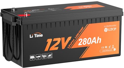 LiTime 12v 280ah Batterie Lifepo4 À Basse Température Protection Intégrée 200a BMS, Énergie Max. 3584wh, Lithium Batterie Fer Phosphate Idéal Pour Les Camping-car, Camping, Bateau, Stockage D'énergie