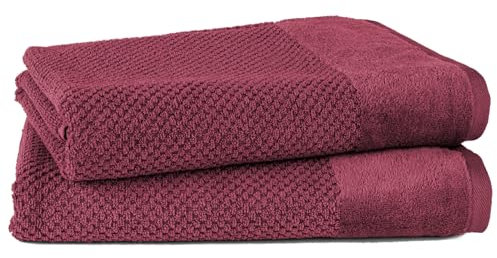 Pure Label 2-TLG. Badetücher Set mit Anhängeschlaufe aus 100% Baumwolle, saugstark, weich und Oeko-TEX Zertifiziert - 2 Badetücher aus Baumwolle 70x140 cm, Beere