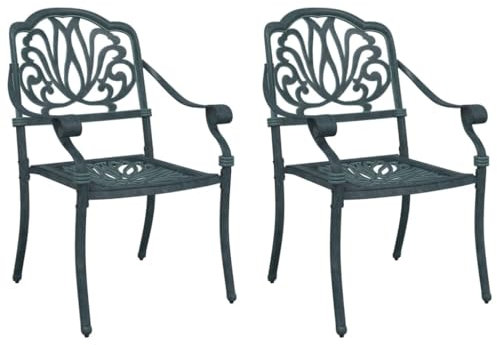 vidaXL Gartenstühle 2 STK., Gartenstuhl mit Armlehnen, Stuhl Sessel für Garten Balkon, Gartensessel Balkonstuhl Gartenmöbel, Grün Aluminiumguss